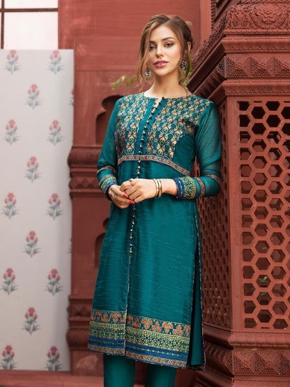 Edenrobe - Pret 2Pc Embroidered Green Shirt Trouser - ELTKE19-66886 (2-Pcs)