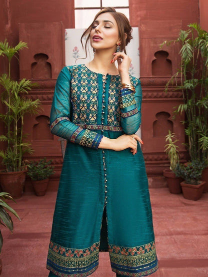 Edenrobe - Pret 2Pc Embroidered Green Shirt Trouser - ELTKE19-66886 (2-Pcs)