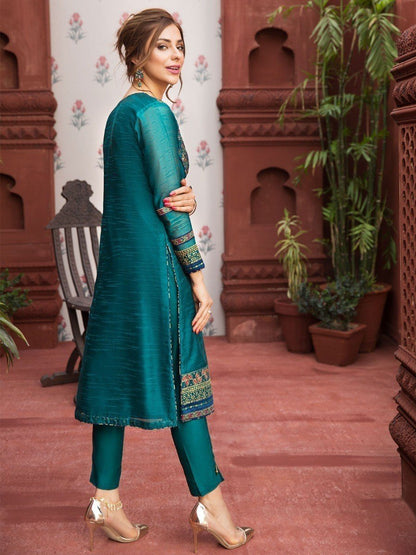 Edenrobe - Pret 2Pc Embroidered Green Shirt Trouser - ELTKE19-66886 (2-Pcs)