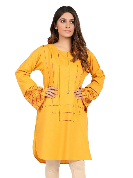 Edenrobe - Pret 1Pc Embroidered Mustard Shirt - ELTKE19-66895