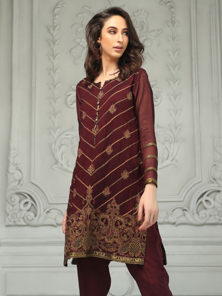 Edenrobe - Pret 2Pc Embroidered Silk Shirt Trouser - ELTKE19-66899 (2-PCS)