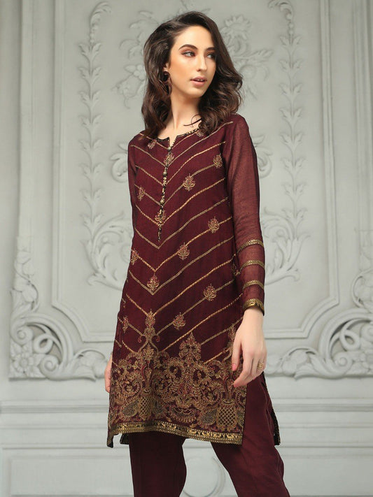 Edenrobe - Pret 2Pc Embroidered Silk Shirt Trouser - ELTKE19-66899 (2-PCS)