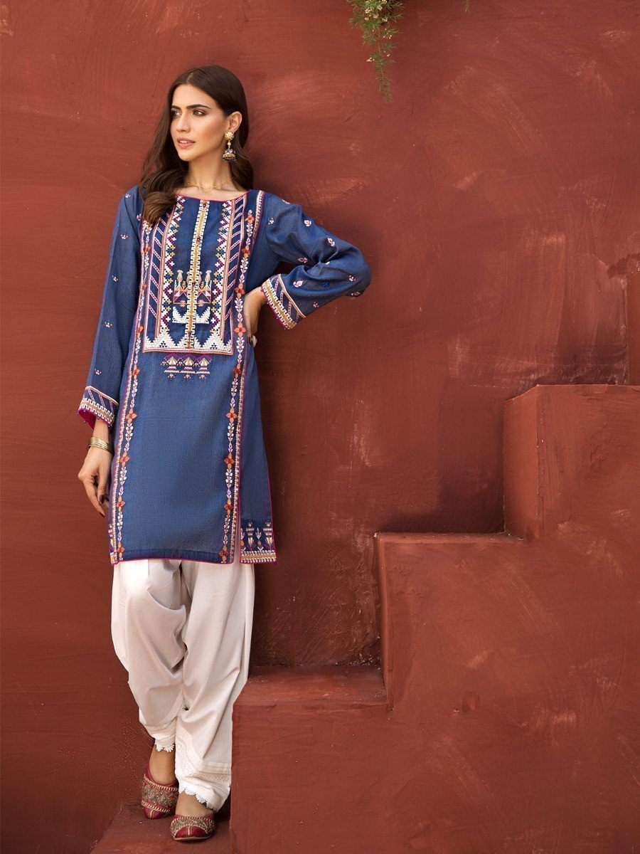 Edenrobe - Pret 1Pc Embroidered Blue Shirt - ELTKE19-66910
