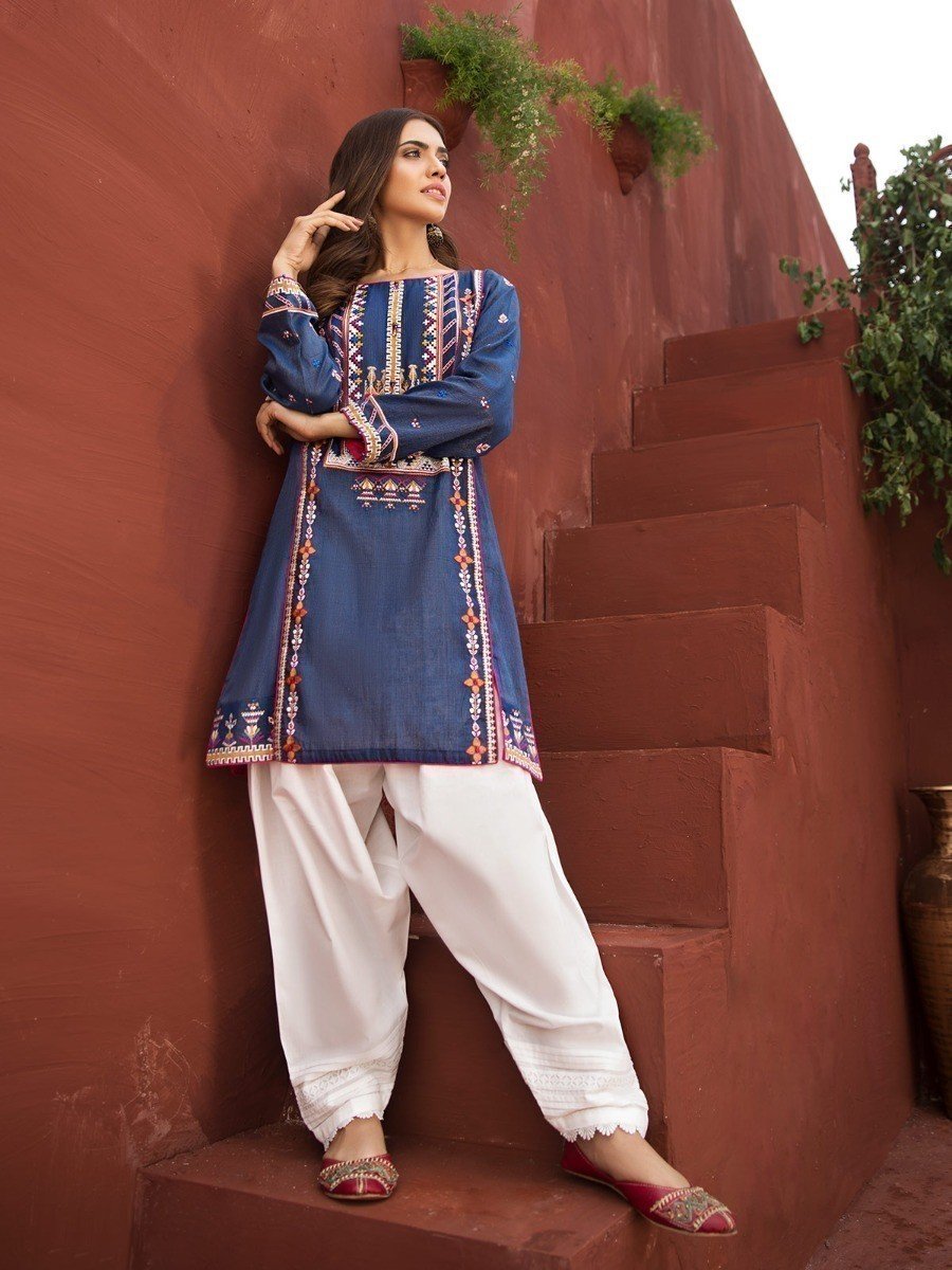Edenrobe - Pret 1Pc Embroidered Blue Shirt - ELTKE19-66910