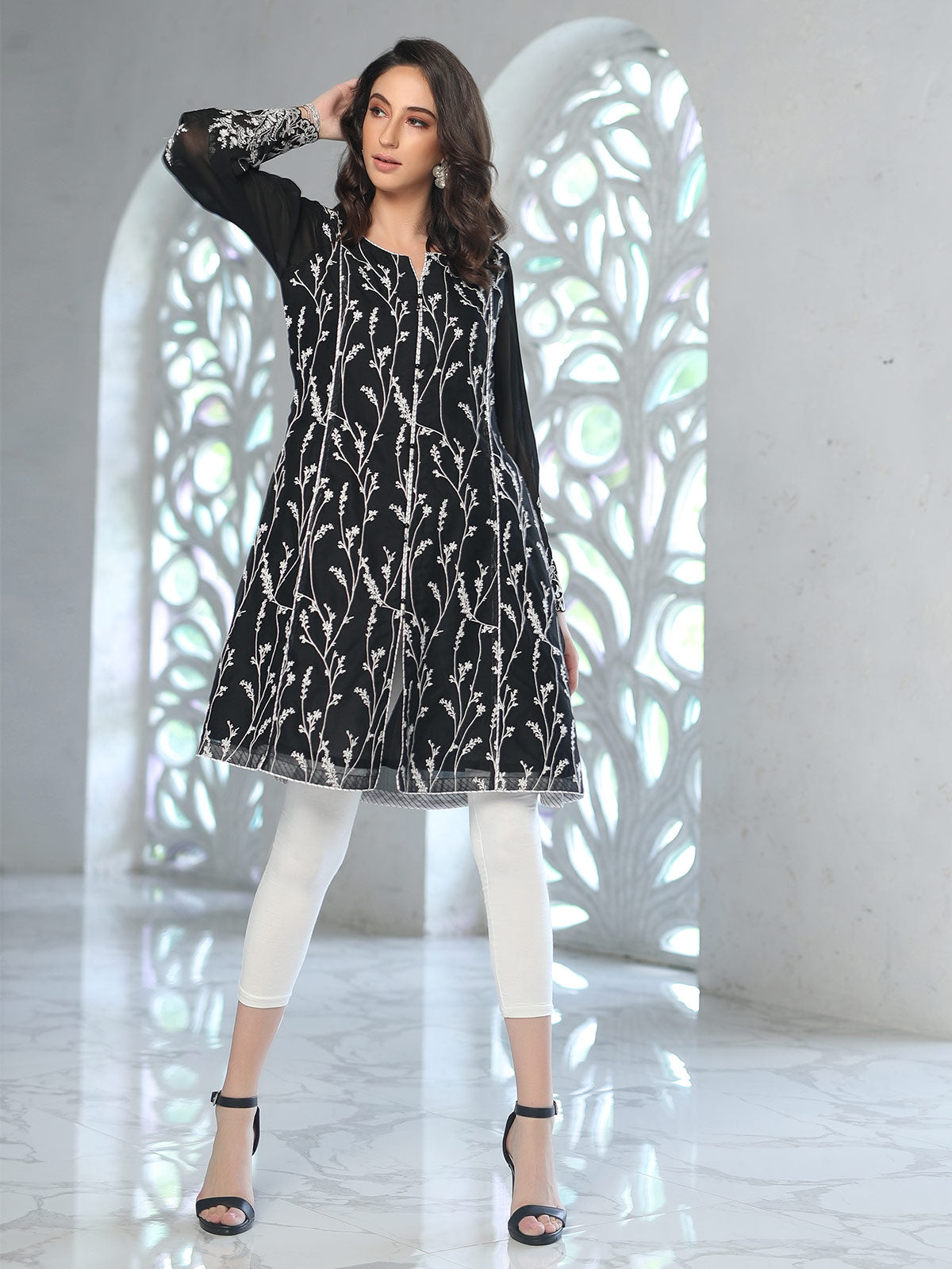 Edenrobe - Pret 1Pc Embroidered Black Shirt - ELTKE19-66912