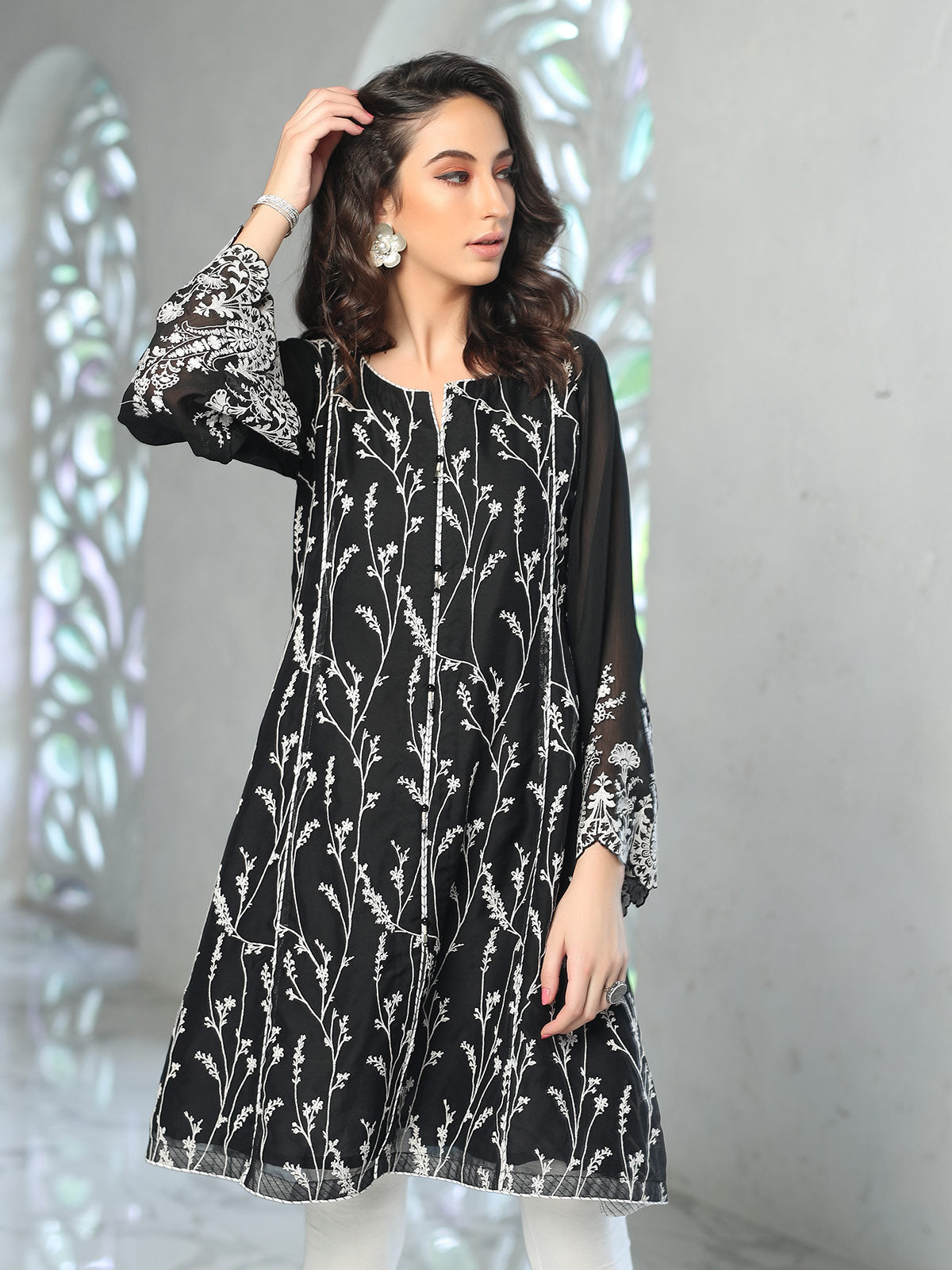 Edenrobe - Pret 1Pc Embroidered Black Shirt - ELTKE19-66912