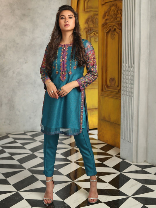 Edenrobe - Pret 1Pc Embroidered Turquoise Shirt - ELTKE19-66920