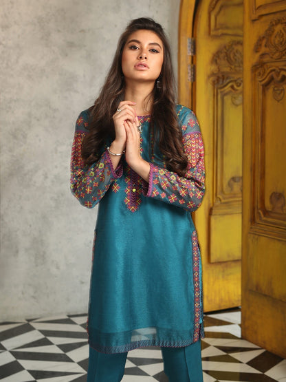 Edenrobe - Pret 1Pc Embroidered Turquoise Shirt - ELTKE19-66920