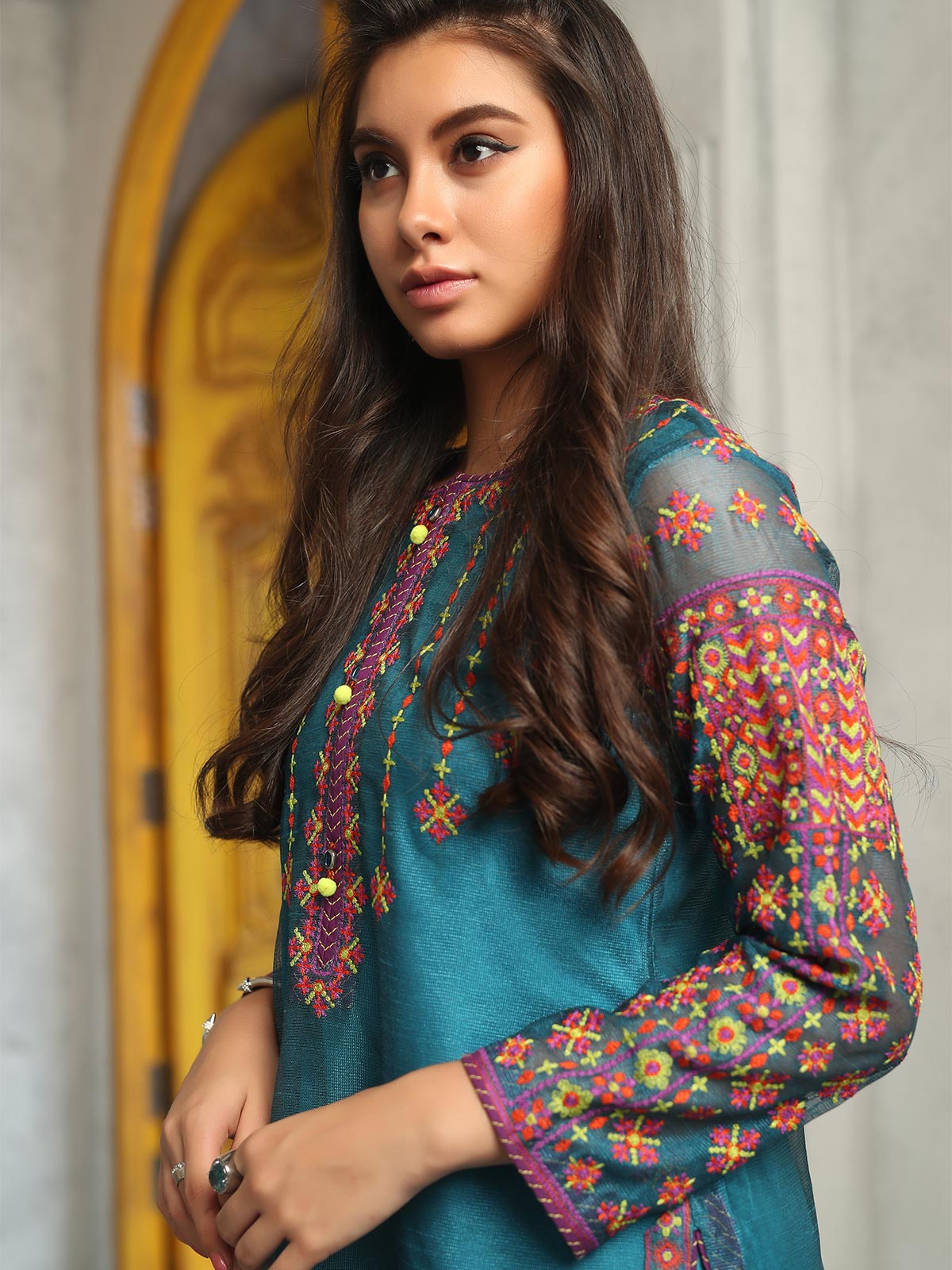 Edenrobe - Pret 1Pc Embroidered Turquoise Shirt - ELTKE19-66920
