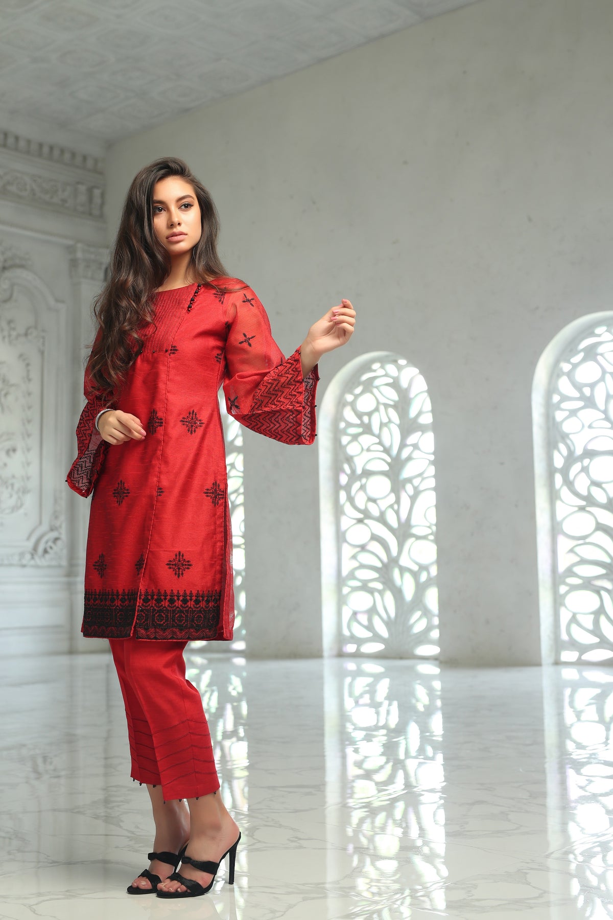 Edenrobe - Pret 2Pc Embroidered Silk Shirt Trouser - ELTKE19-66943 (2-PCS)