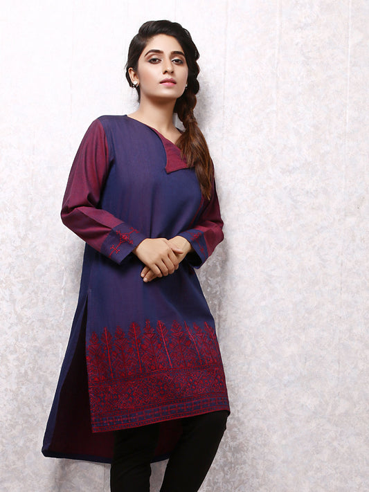 Edenrobe - Pret 1Pc Embroidered Denim Shirt - ELTKE19-66948