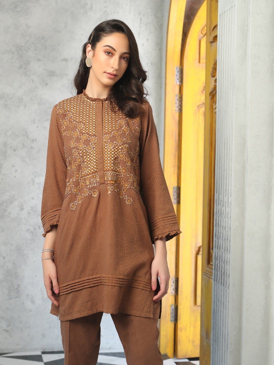 Edenrobe - Pret 2Pc Embroidered Jacquard Shirt Dupatta - ELTKE19-66984 (2PC-D)