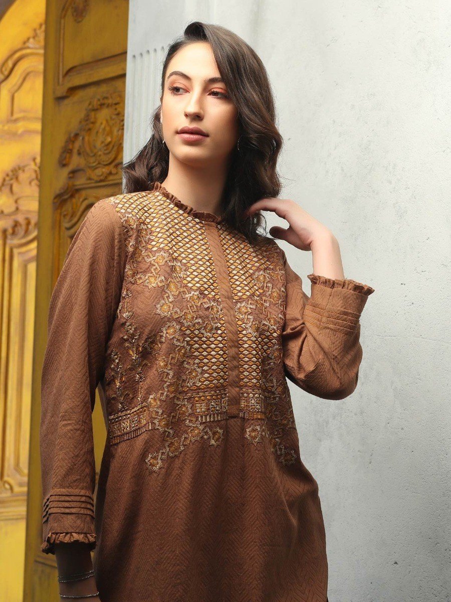Edenrobe - Pret 2Pc Embroidered Jacquard Shirt Dupatta - ELTKE19-66984 (2PC-D)