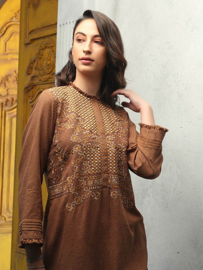 Edenrobe - Pret 2Pc Embroidered Jacquard Shirt Dupatta - ELTKE19-66984 (2PC-D)