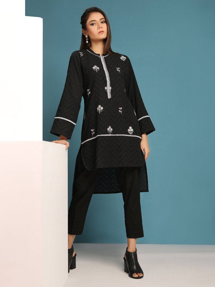 Edenrobe - Pret 1Pc Embroidered Black Shirt - ELTKE19-67009