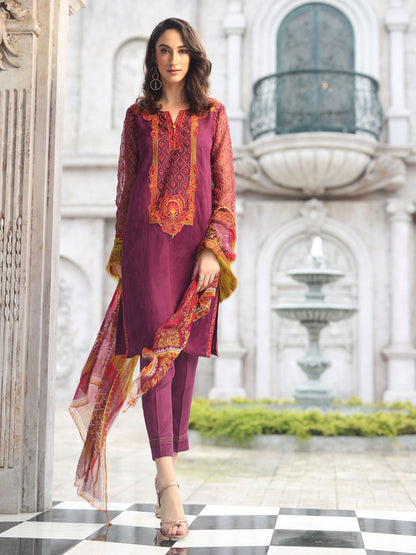 Edenrobe - Pret 3Pc Embroidered Silk Suit - ELTKE19-67041 (3-PCS)