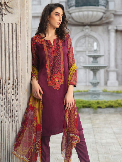 Edenrobe - Pret 3Pc Embroidered Silk Suit - ELTKE19-67041 (3-PCS)