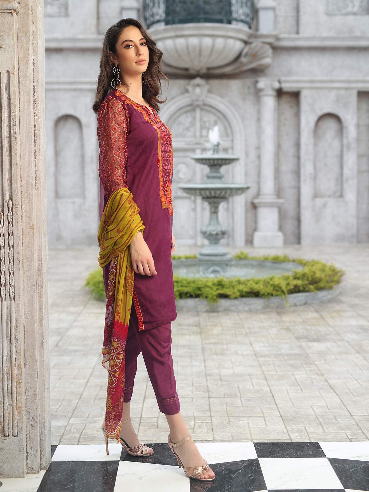 Edenrobe - Pret 3Pc Embroidered Silk Suit - ELTKE19-67041 (3-PCS)