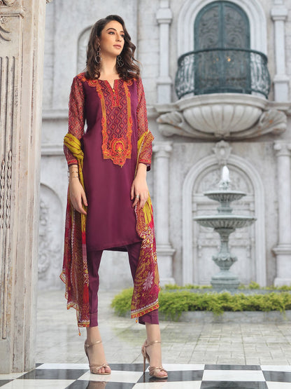 Edenrobe - Pret 3Pc Embroidered Silk Suit - ELTKE19-67041 (3-PCS)