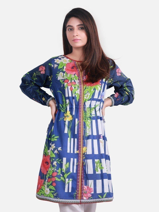 Edenrobe - Pret 1Pc Printed Blue Shirt - ELTKP19-66425