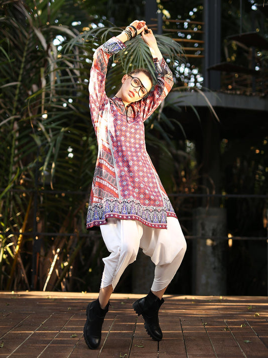 Edenrobe - Pret 1Pc Printed Maroon Shirt - ELTKP19-66607