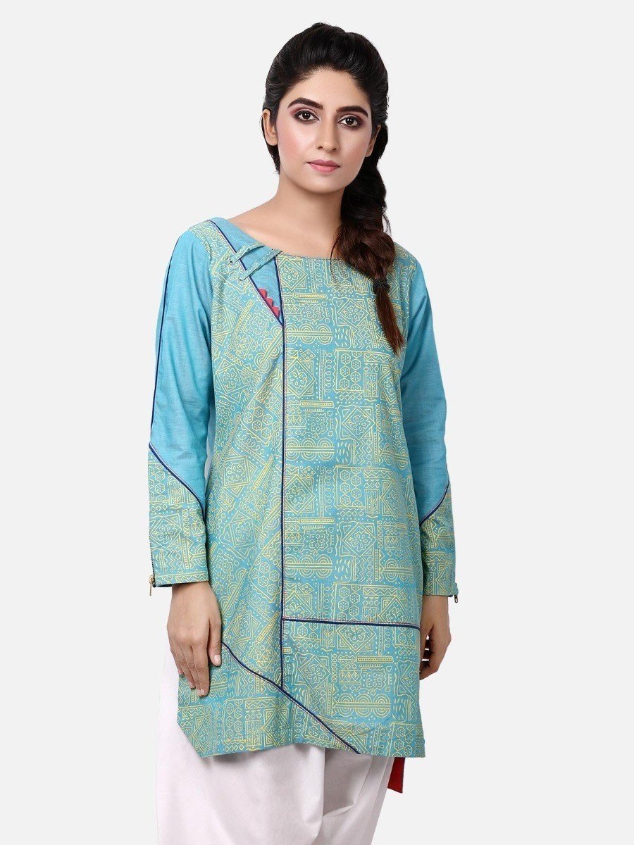 Edenrobe - Pret 1Pc Printed Aqua Shirt - ELTKP19-66779