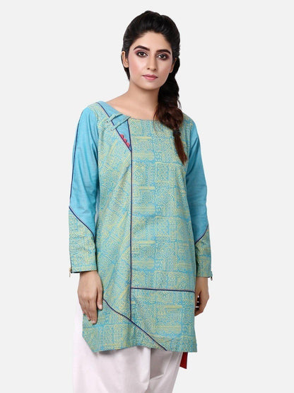 Edenrobe - Pret 1Pc Printed Aqua Shirt - ELTKP19-66779