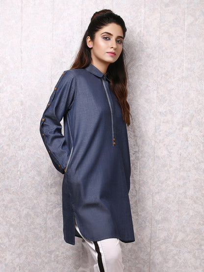 Edenrobe - Pret 1Pc Printed Denim Shirt - ELTKP19-66824