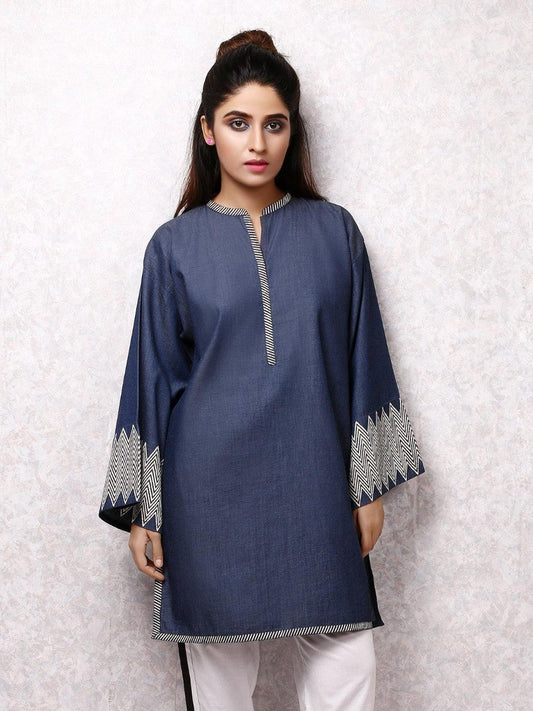 Edenrobe - Pret 1Pc Printed Blue Shirt - ELTKP19-66825