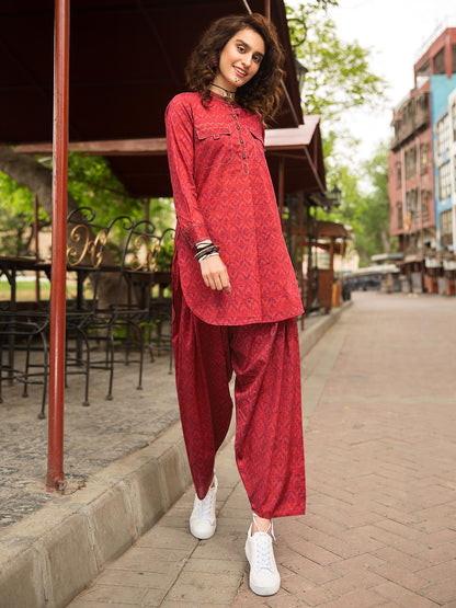 Edenrobe - Pret 2Pc Printed Cotton Shirt Trouser - ELTKP19-66835 (2-PCS)