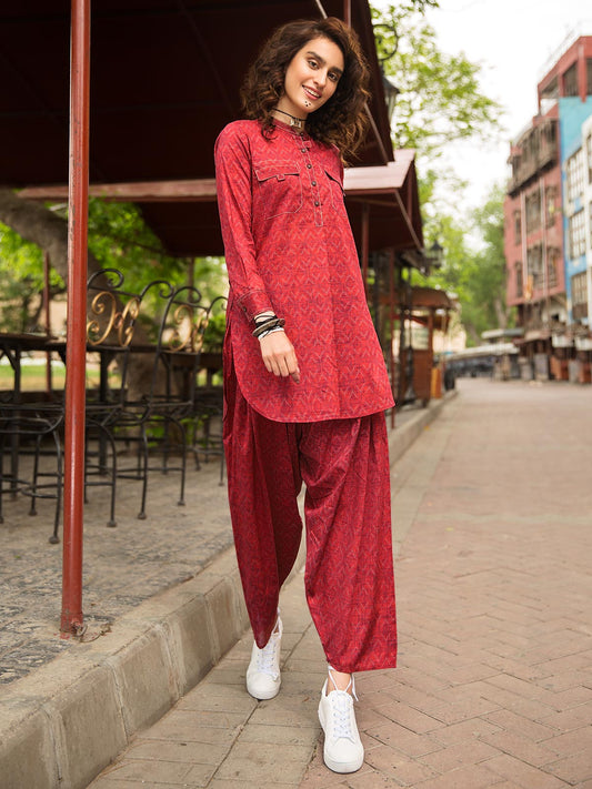 Edenrobe - Pret 2Pc Printed Cotton Shirt Trouser - ELTKP19-66835 (2-PCS)