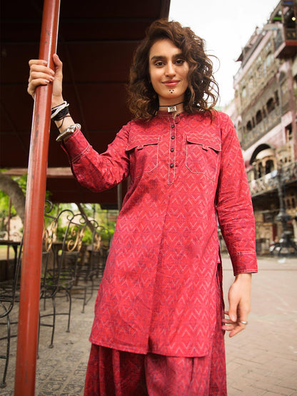 Edenrobe - Pret 2Pc Printed Cotton Shirt Trouser - ELTKP19-66835 (2-PCS)