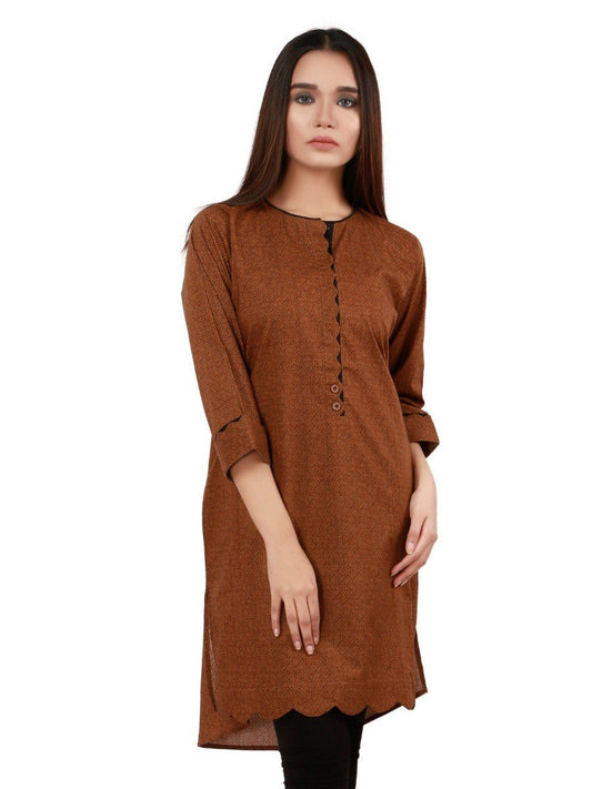 Edenrobe - Pret 1Pc Printed Brown Shirt - ELTKP19-66843