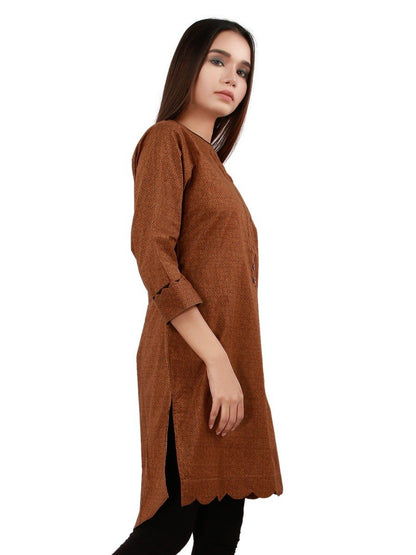 Edenrobe - Pret 1Pc Printed Brown Shirt - ELTKP19-66843