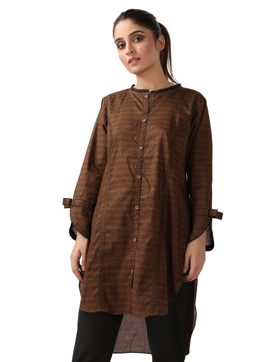 Edenrobe - Pret 1Pc Printed Brown Shirt - ELTKP19-66861