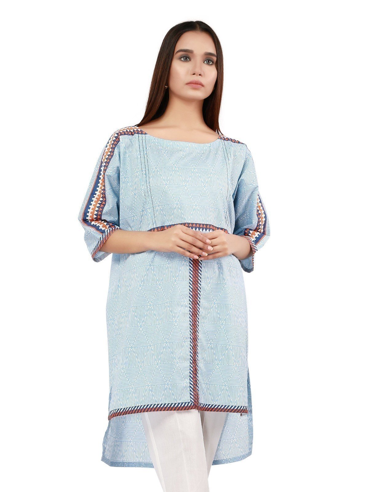Edenrobe - Pret 1Pc Printed Blue Shirt - ELTKP19-66933