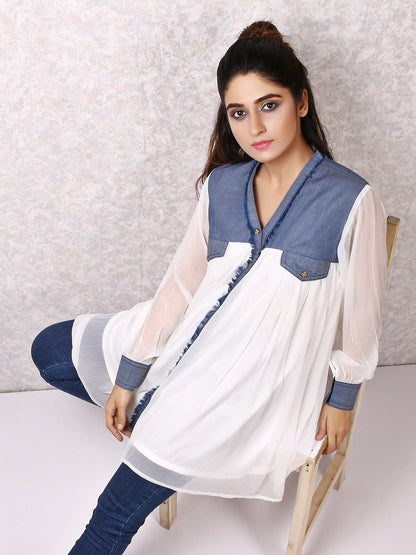 Edenrobe - Women's White Western Top - ELTW19-66878