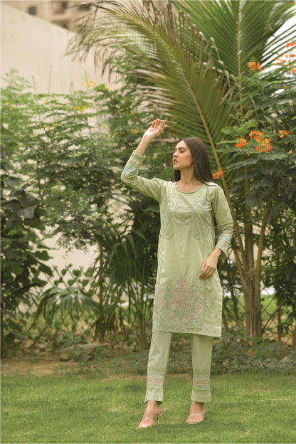 Bareeq Outfits - 2 Piece Light Green Suit Fully Embroidered