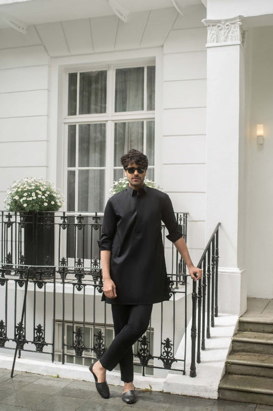 Black Cotton Kurta