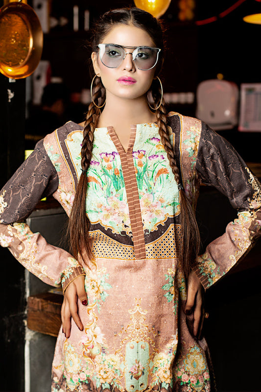 Adan's Libas - Elisa- Digital Embroidered Khaddar Unstitched Kurti