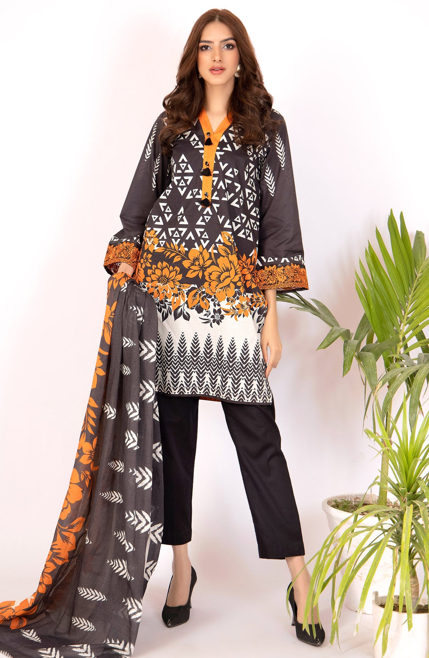 Orient - Unstitched 2 Piece Embroidered Lawn Shirt & Dobby Net Dupatta