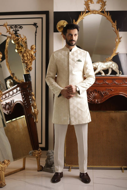 Embroidered Sherwani With Plain Pants 1