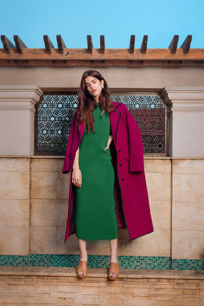 Chaos - GREED- Magenta Wool Long Overcoat For Women