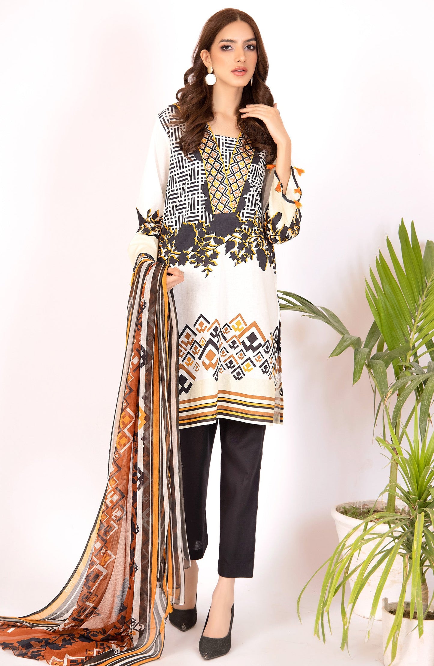 Orient - Unstitched 2 Piece Embroidered Lawn Shirt & Chiffon Dupatta