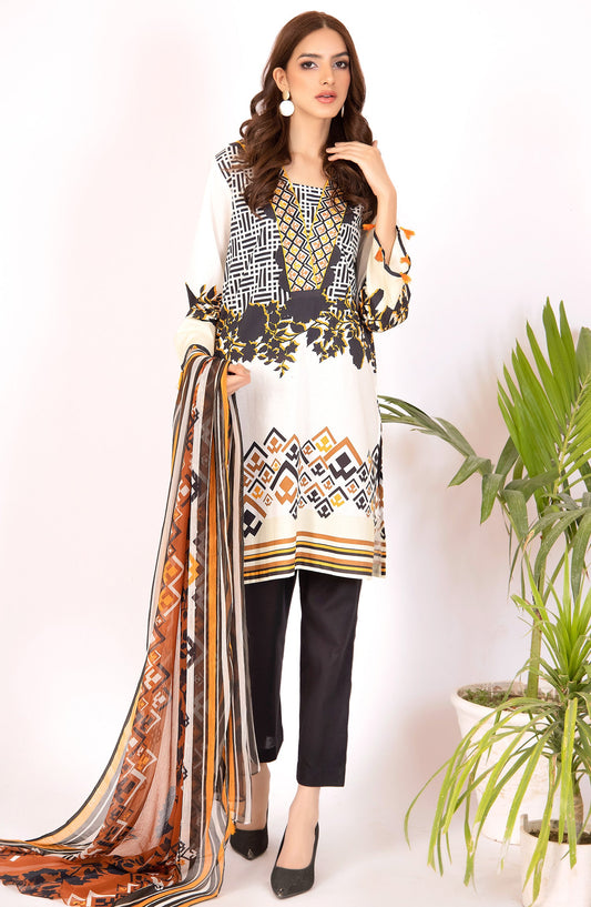 Orient - Unstitched 2 Piece Embroidered Lawn Shirt & Chiffon Dupatta