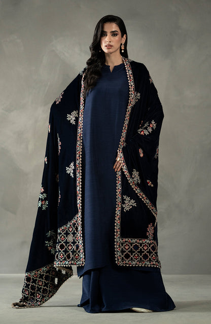 Seran - Navy Blue Velvet Shawl