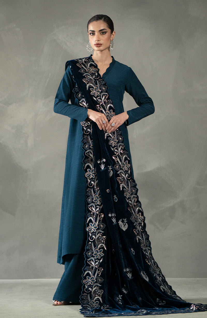 Seran - Teal Velvet Shawl