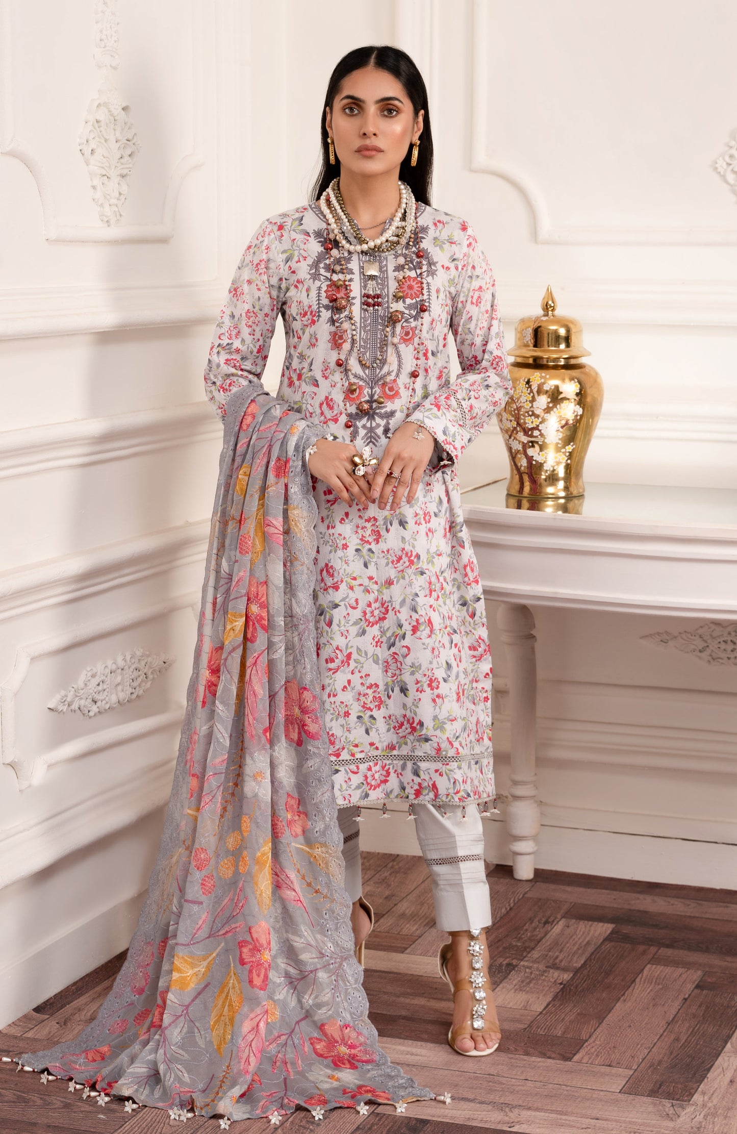 Alzohaib - 3-PIECE UNSTITCHED BAMBER CHIKANKARI DUPATTA -SBCD-23-07