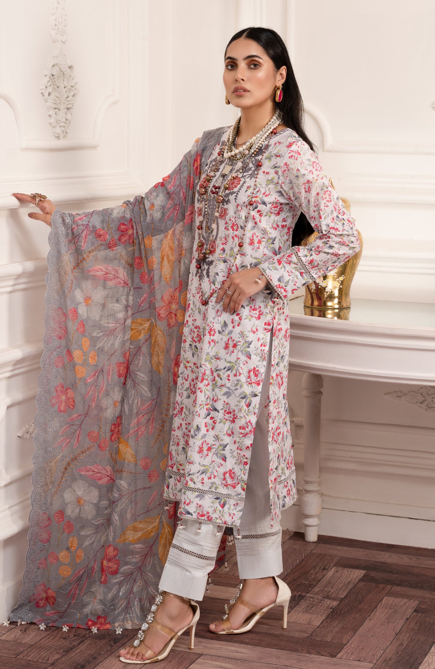 Alzohaib - 3-PIECE UNSTITCHED BAMBER CHIKANKARI DUPATTA -SBCD-23-07