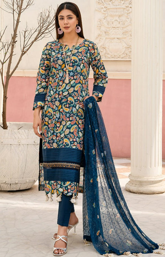 Alzohaib - 3-PIECE BAMBER CHIKANKARI DUPATTA -SSBCD-23-02 (STITCHED)